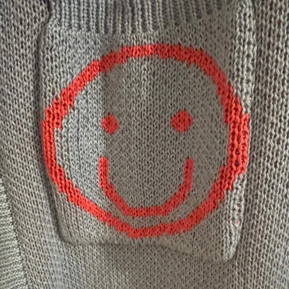 White Birch Blue Cardigan with Pink Smiley Faces - Picture 3 of 4